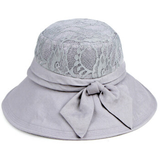 兰诗雨春夏女士防晒太阳帽可折叠沙滩帽蕾丝拼接遮阳帽子M0620 优雅灰