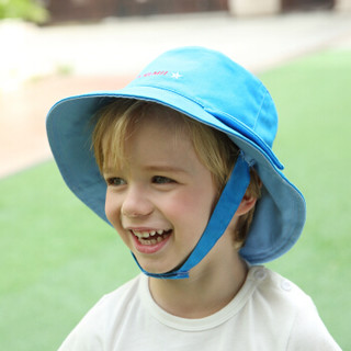 hugmii儿童盆帽中小童帽子双面可戴太阳帽宝宝遮阳帽4色 蓝色鲨鱼 50-52
