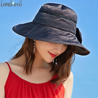 兰诗雨春夏帽子女大檐遮阳帽可折叠防晒帽骑行太阳帽海边沙滩帽M0521 黑色