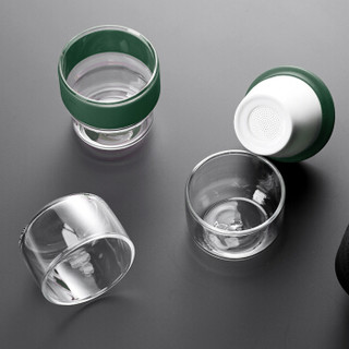 博为 玻璃旅行茶具装便携包快客杯随身一壶二杯功夫茶杯办公泡茶壶飘逸杯胶囊杯（绿）