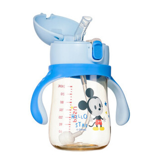 迪士尼（Disney）宝宝学饮杯吸管杯 婴儿1-3岁水杯子新生儿童奶瓶防漏手柄PPSU水壶 310ml蓝色米奇