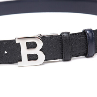 BALLY 巴利 男士黑色海军蓝皮质板扣式双面皮带腰带 B BUCKLE 35 M 757 6223991 110cm