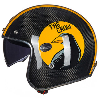 TORC头盔V587四季半盔摩托车电动车头盔复古碳纤维头盔内置镜片 透明碳纤 THE CROW  M码