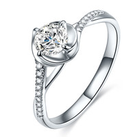 鸣钻国际 共约50分钻戒女 白18K钻石戒指结婚求婚女戒 情侣钻石对戒女款   婉转 18号
