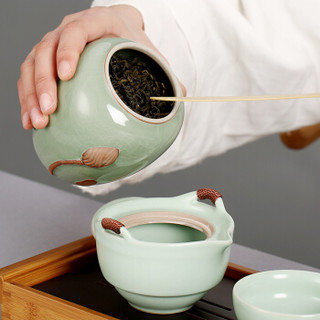养茗轩 茶叶罐 陶瓷便携普洱茶罐大号茶叶盒储茶罐  哥窑莲花茶叶罐