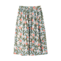 INMAN 茵曼 新款粘纤橡筋腰复古印花收褶百搭文艺清新半身裙女 18921|10038