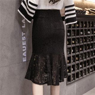 新薇丽（Sum Rayleigh）时尚百搭包臀鱼尾裙 2019春季新款韩版蕾丝拼接中长款显瘦半身裙 MSYZ811 黑色 XL