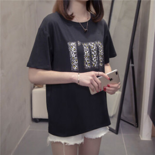 萱旎(XuanNi)胖mm宽松显瘦短袖T恤女2019春夏新品 韩版宽松原宿bf百搭半袖上衣 MDFS9103 黑色 3XL