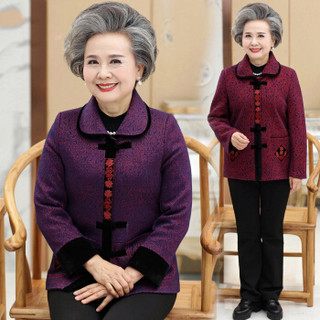 仙丫 2019春夏季新品女装中老年奶奶装盘扣长袖外套女60-80精美刺绣风衣 GZJS8032 紫色 5XL