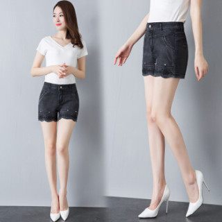 莉夏乐 2019春夏装新品牛仔裤女装绣花短裤高腰韩版气质休闲裤chic修身时尚潮 HZD108-1830 蓝色 34