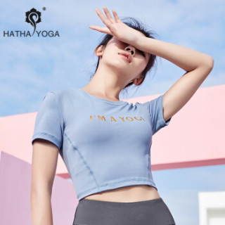 哈他瑜伽服女健身房专业时尚速干运动衣星迹2019新款健身服 T恤(星蓝) S
