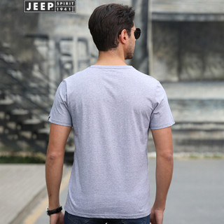 吉普(JEEP)短袖T恤男舒适休闲青年男士纯棉印花圆领半袖2019夏季新品 1938 灰色 M