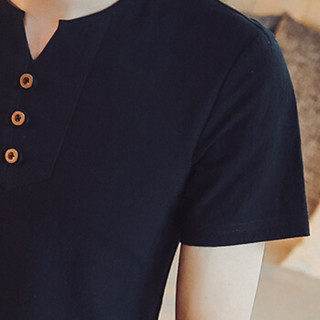金盾（KIN DON）短袖T恤 2019夏季新款男士时尚百搭V领短袖T恤A082-T187黑色5XL