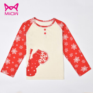 猫人（MiiOW）儿童睡衣纯棉长袖短袖春夏季女孩中大童童装家居服套装 雪花红 175