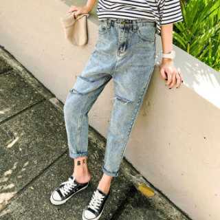 BANDALY 2019夏季新款女装新品牛仔裤情侣九分chic韩版小直筒牛仔裤潮 yzC310-K167 浅蓝色 男L