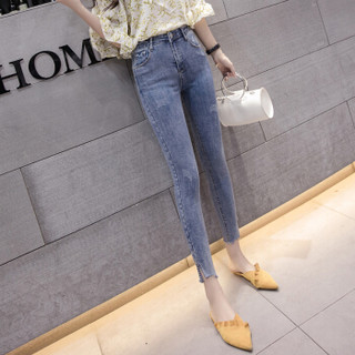 新薇丽（Sum Rayleigh）优雅铅笔长裤 2019年新款时尚百搭高弹显瘦气质牛仔裤 AZJZ6815 蓝色 M