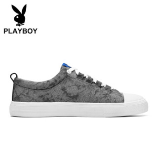 PLAYBOY 花花公子 英伦时尚平底休闲帆布鞋子男低帮透气百搭 DS85174 深灰 40
