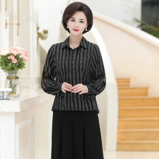 莉夏乐 2019春装新品中老年女装时尚妈妈装上衣长袖衬衫宽松洋气中老年衣服 FFSSY9126 暗红 XXXL
