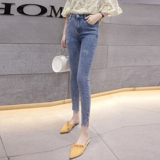 新薇丽（Sum Rayleigh）优雅铅笔长裤 2019年新款时尚百搭高弹显瘦气质牛仔裤 AZJZ6815 黑色 M