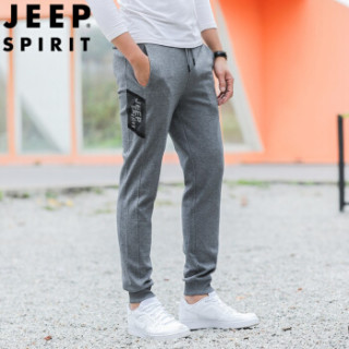 吉普 JEEP 卫裤男运动裤束脚 2019春季新款男士休闲简约纯色长裤小脚UT1111 灰色 L