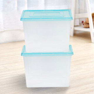 家生活A+ 高透密封塑料收纳箱 15L 大号透明加厚衣物整理箱 玩具储物箱 车载收纳盒 蓝色2只装 3190