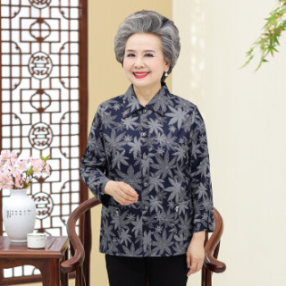 BANDALY 2019春季新品韩版女装中老年女装衬衫妈妈装打底衫奶奶装外套 GZJS1066 蓝枫叶 XXL
