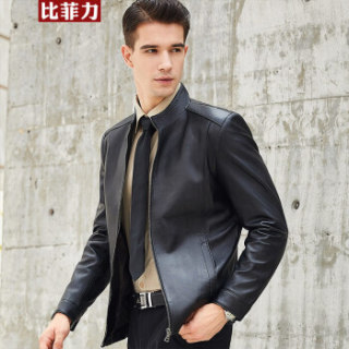 比菲力(BEVERRY)2018秋季新款立领绵羊皮衣男海宁皮夹克修身绵羊皮外套男士 香槟色 3XL