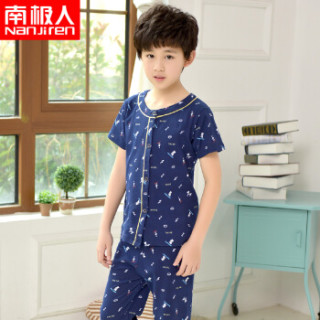 南极人(Nanjiren)儿童家居服男童女童短袖睡衣夏季薄款中大童衣服可爱卡通款 男童短袖深蓝小狗 110
