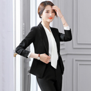 尚格帛 2019春季新品小西装女工作服职业正装修身免烫西服套装 LLXZA1822GBTZS 黑色外套+黑色西裤+衬衫 S