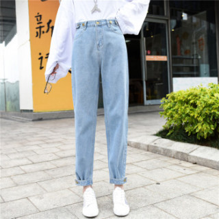 新薇丽(Sum Rayleigh)牛仔裤女宽松2019春款新品 高腰老爹裤韩版阔腿直筒裤子 KXLF9815 浅蓝 L