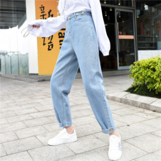 新薇丽(Sum Rayleigh)牛仔裤女宽松2019春款新品 高腰老爹裤韩版阔腿直筒裤子 KXLF9815 浅蓝 L