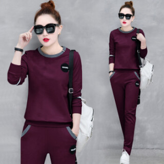 AUDDE 2019春季新款女装新品卫衣女运动服套装休闲跑步时尚韩版长袖两件套潮 zx2A001-190 墨绿色 M