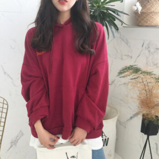 蝶以 2019春装新款简约字母印花图案男友风大码薄款套头连帽卫衣女 XHJCZH12UZ5105 杏色 XL