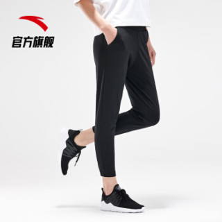 ANTA 安踏 生活系列 官方旗舰店女运动裤新款运动休闲运动裤束脚九分裤显瘦 16927748 基础黑/树胶黄-4 L(女170)