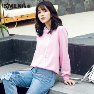 诗·萌(SMEN)卫衣女 连帽套头原宿风纯色卫衣薄款上衣潮商场同款 9108203 粉色 S