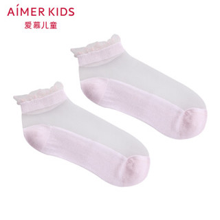 Aimer kids爱慕儿童童装甜美小飞边童袜女童春夏薄款短袜 AK1941621粉色22