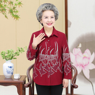 仙丫 2019春夏季新品女装中老年奶奶装妈妈长袖衬衫女60-80老年人外套 GZJS8034 红色 5XL