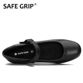 SAFE GRIP 功能女皮鞋专业防滑防水耐油安全舒适透气休闲商务时尚扣带浅口坡跟中跟JZWS-26 黑色 36
