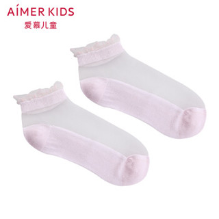 Aimer kids爱慕儿童童装甜美小飞边童袜女童春夏薄款短袜 AK1941621粉色18