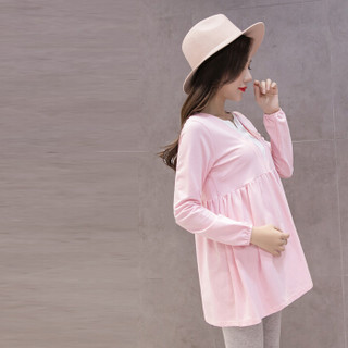 MAX WAY 孕妇装春装套装2019新款韩版长袖两件套秋季潮妈MWYH417 粉色+黑色裤 XL