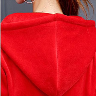 MAX WAY 女装 运动套装女时尚2019新款春秋韩版宽松连帽天鹅绒卫衣两件套 MWYH426 红色 XL