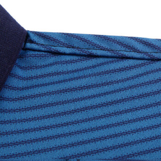 花花公子（PLAYBOY）男士短袖polo衫中老年条纹拼接休闲款体恤 蓝色 M/165