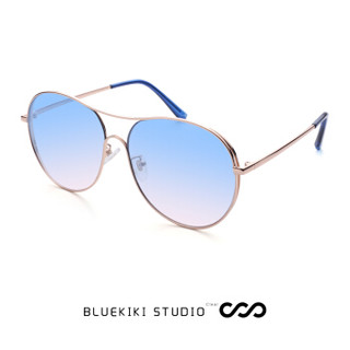 蓝其（Bluekiki)尼龙太阳镜女款墨镜彩膜复古大框眼镜女 7066金框渐变蓝