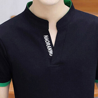 金盾（KIN DON）短袖T恤 2019夏季新款男士休闲立领纯色短袖T恤QT809-T179黑色2XL