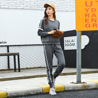朵彩 2019新款百搭跑步健身服套装 时尚宽松速干女款瑜伽服两件套 灰色 M