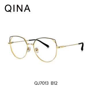 亓那(QINA)眼镜框女猫眼复古金属眼镜框女眼睛框镜架QJ7013 B12镜框浅金色|亮黑色