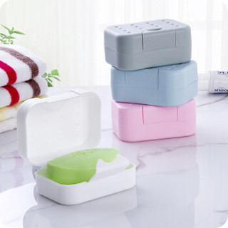 班哲尼 旅行肥皂盒香皂盒便携带锁扣有盖皂盒密封皂架带吸水海绵垫洗脸皂盒 灰色