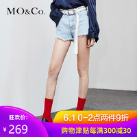 MO&Co;./摩安珂 MA182SOT402  磨白无收边高腰牛仔短裤 *2件