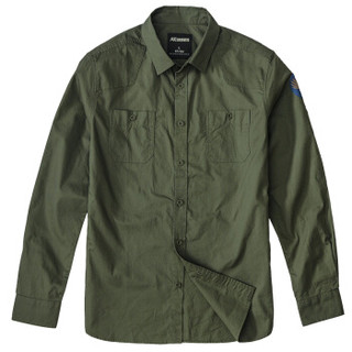 AK男装 （AKSERIES）轻复古拼接印花男士休闲长袖衬衫1702054 军绿 M