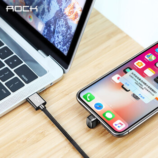 洛克（ROCK）苹果数据线 弯头手机充电线 游戏快充 支持iPhoneXS/max/XR/X/8Plus/7/6s/5s/iPad 1米 黑色